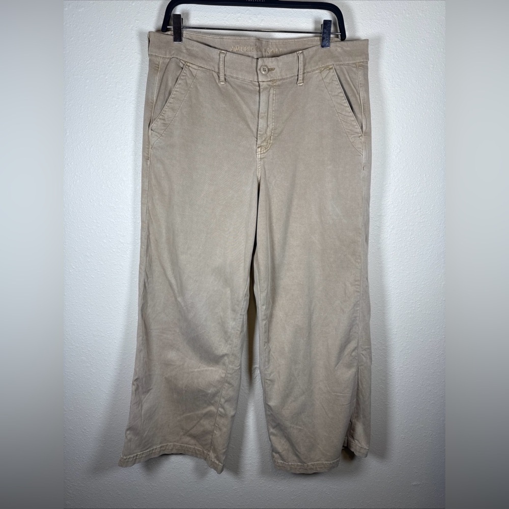 American Eagle Women's Skater Trouser Khaki Baggy Wide Leg Pants Tan Sz 16 Short - Picture 3 of 10